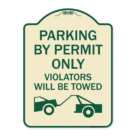 Signmission Parking by Permit Violators Will Towed Heavy-Gauge Aluminum Sign, 24" x 18", TG-1824-23456 A-DES-TG-1824-23456